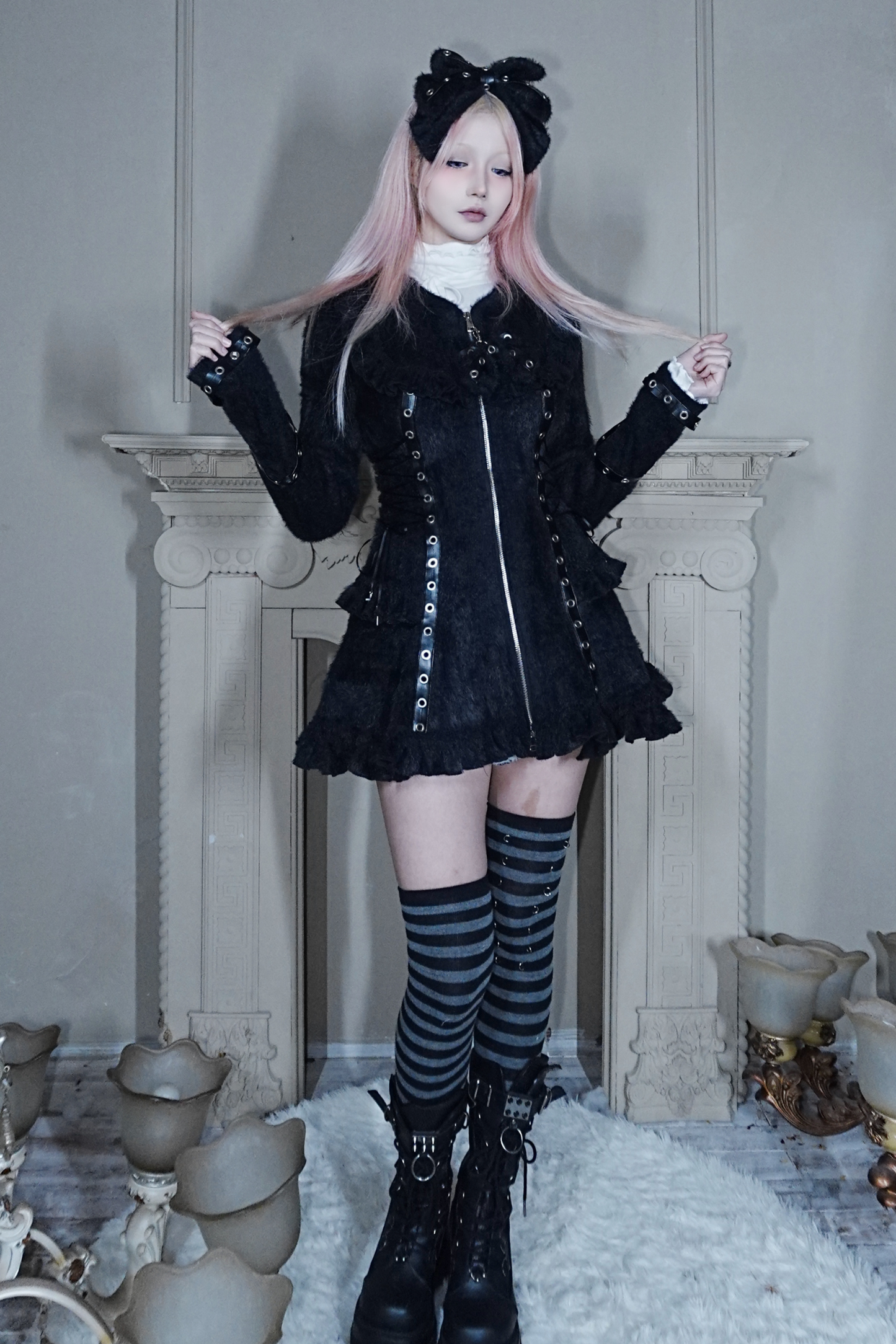 Cat Ear Hood Zipper Dress