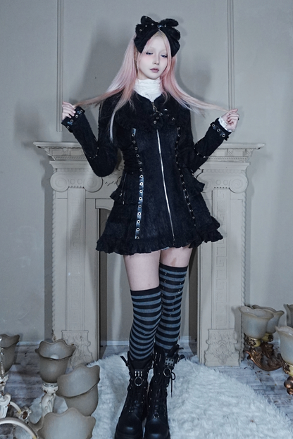 Cat Ear Hood Zipper Dress