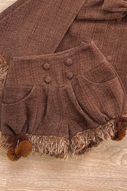 アニマルツイードコート＋ボアショートパンツ