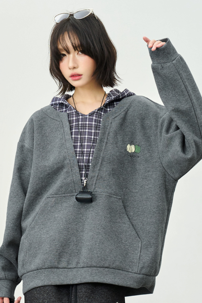 グラビティミュージアムフェイクツーピースチェックフードトップス