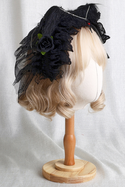 Gothic Rose Feather Hat + Bonnet + Hairband + Feather Clip
