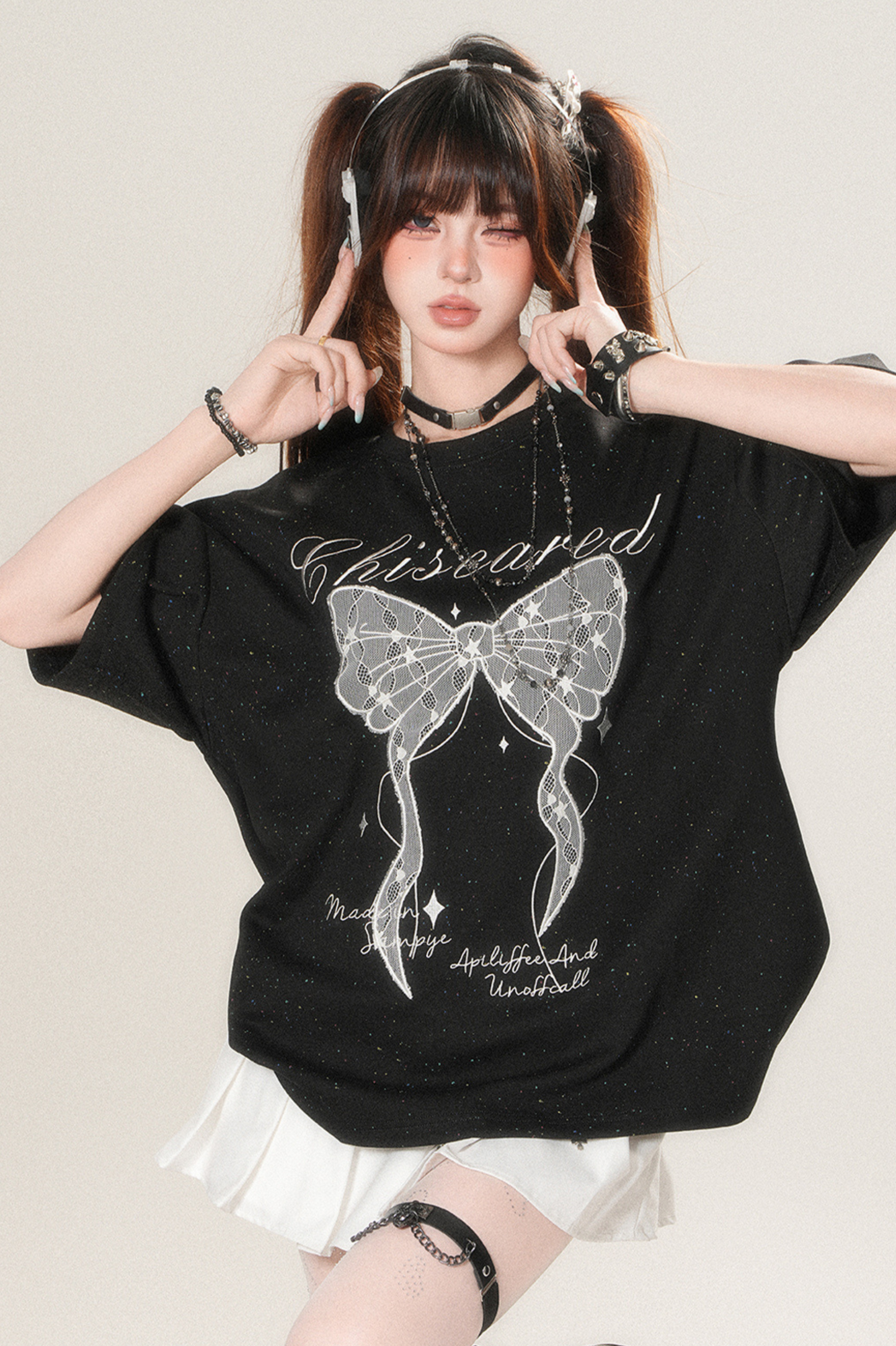 レースリボンルーズ地雷トップス