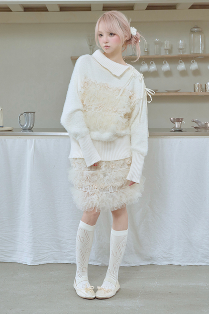 Rose Pleated Lace Sweater