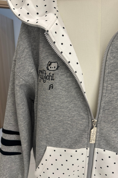 Cat Hood Dot Pocket Hoodie