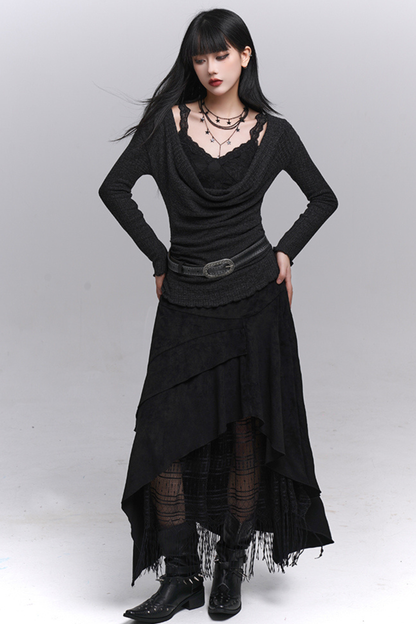 レースインナーY2Kオープンネックトップス