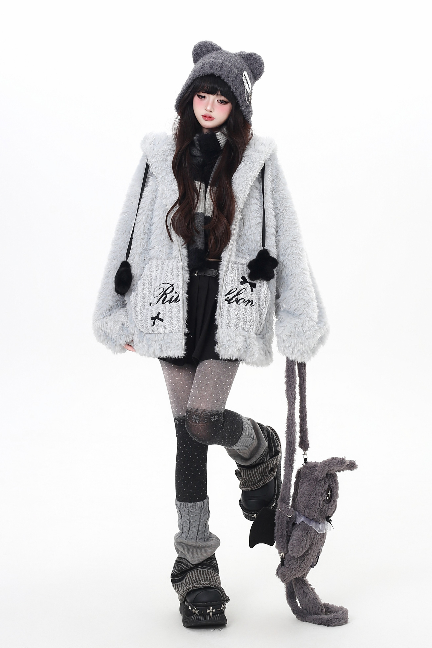 Bunny Ear Fur Hooded Coat