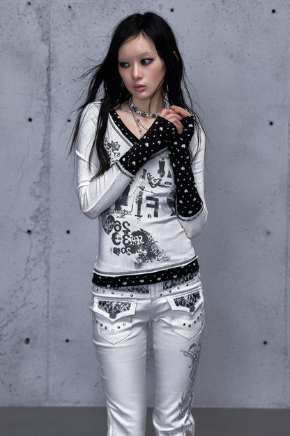 레트로 다크 패치워크 탑