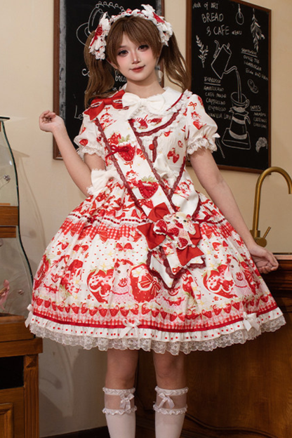 レッドベリーロリータドレス+リボン+ヘアバンド