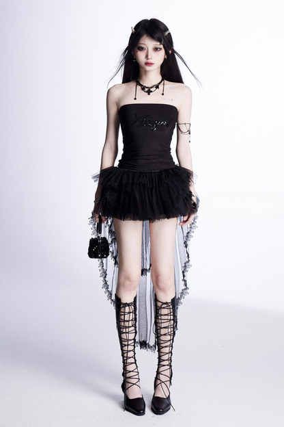 スパンコールトップス＋メッシュAラインスカート