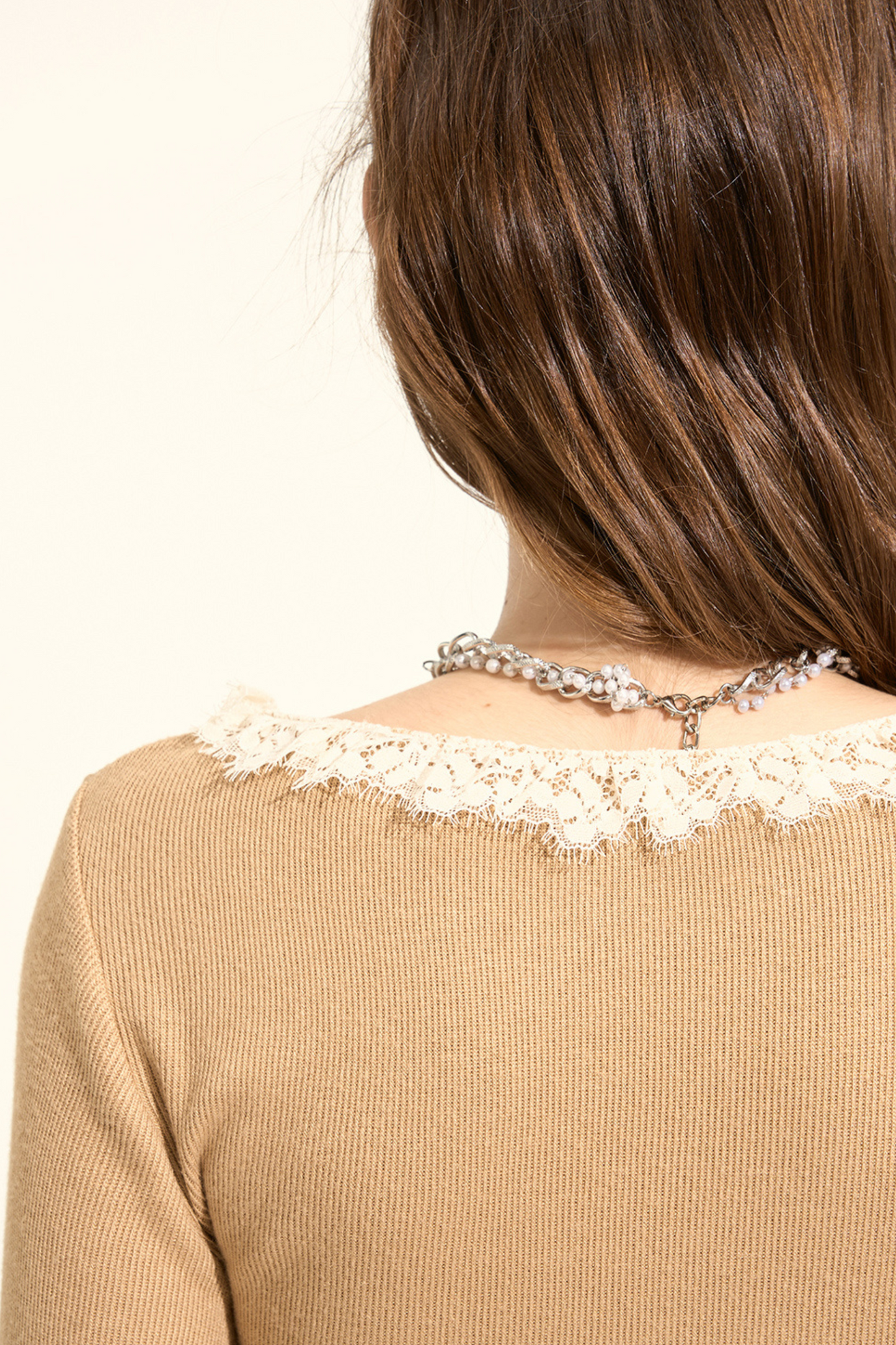 Latte-colored Romantic Lace Slim Fit Knit Dress