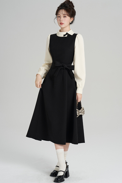 エレガントヘプバーンパッチワークドレス