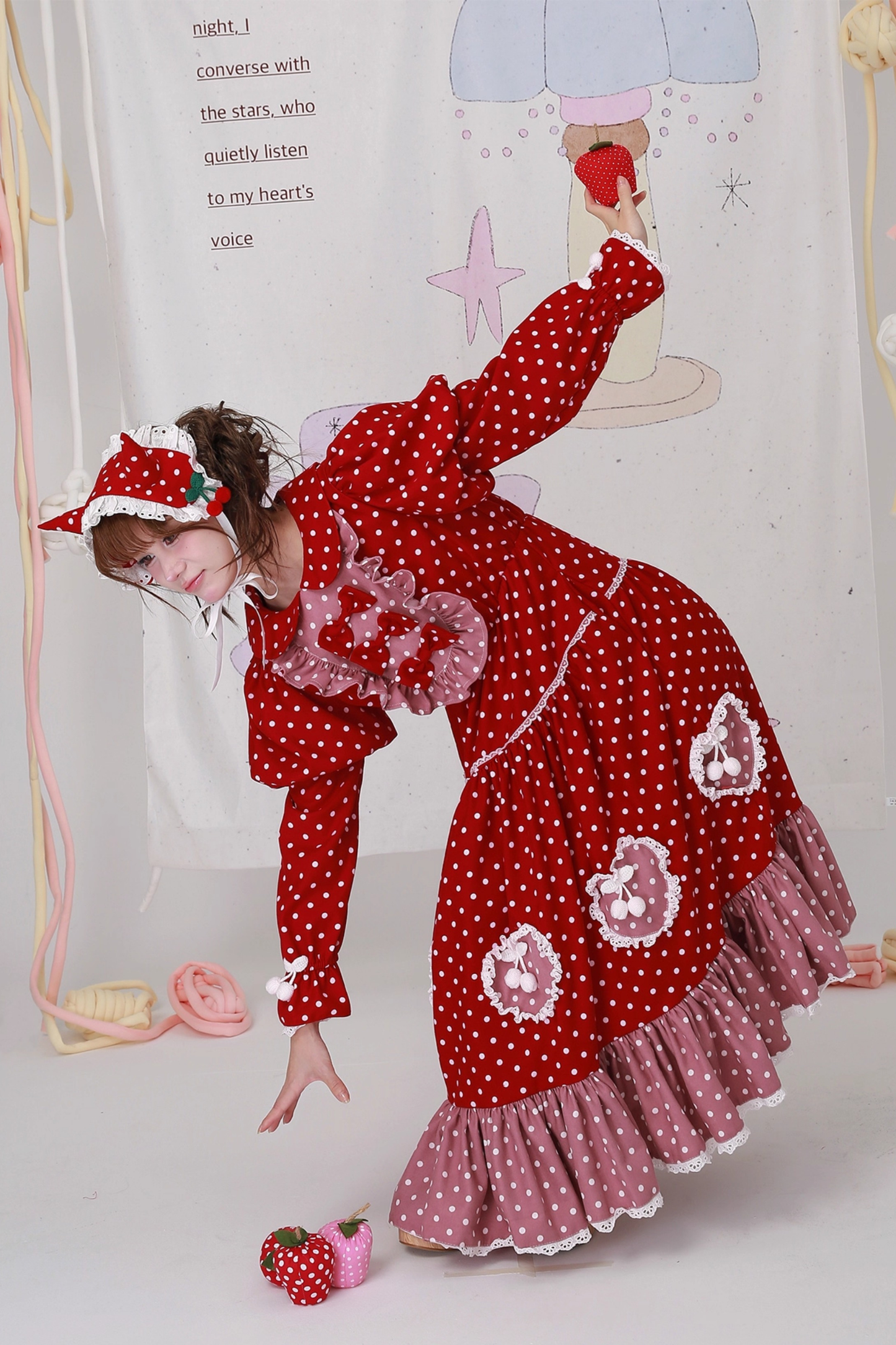 レトロガーリードットリボンドレス