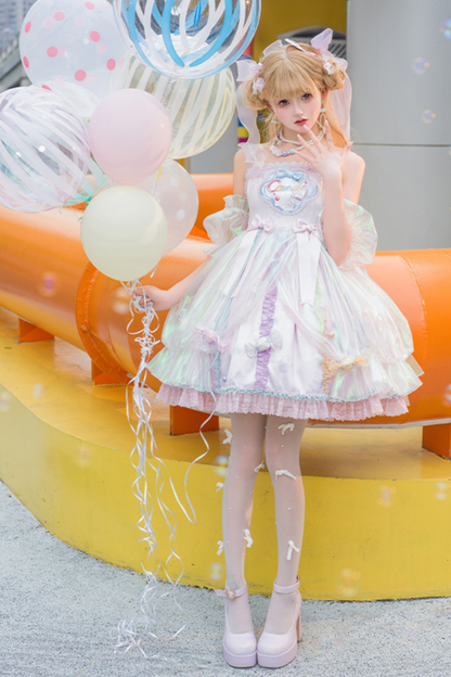 キャンデーポップバルーンロリータジャンパースカート+パールネックレス