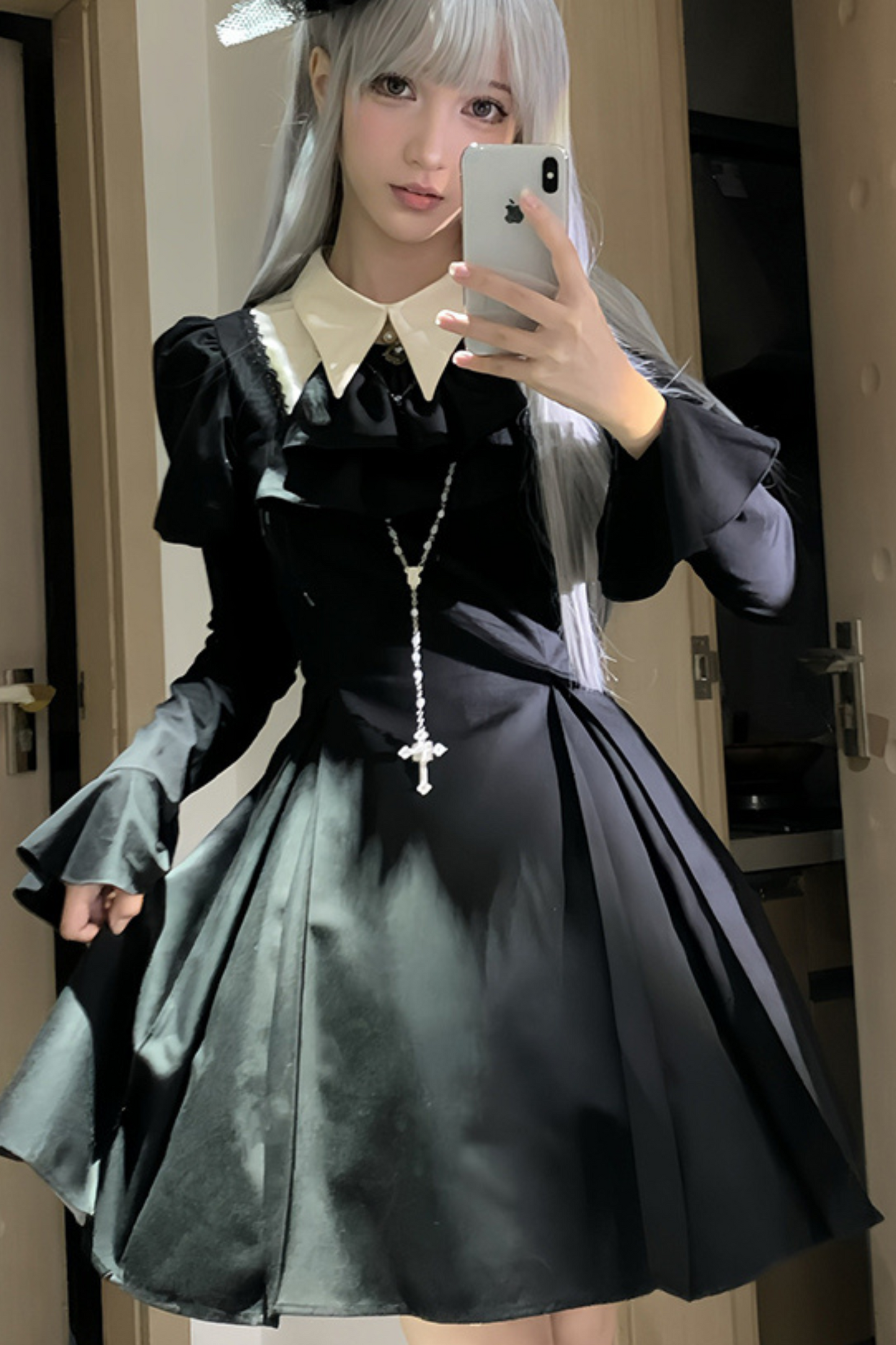 Gothic Lolita Fishbone Waist Slimming Dress + Shirt + Long Skirt
