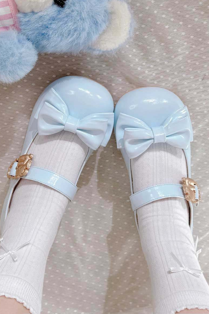 Glossy Sheep Bowknot Shoes