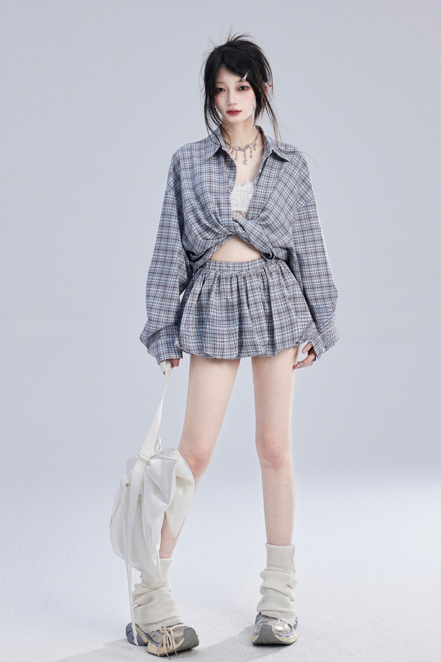 ヴィンテージチェックオーバーシャツ＋チェックショートスカート