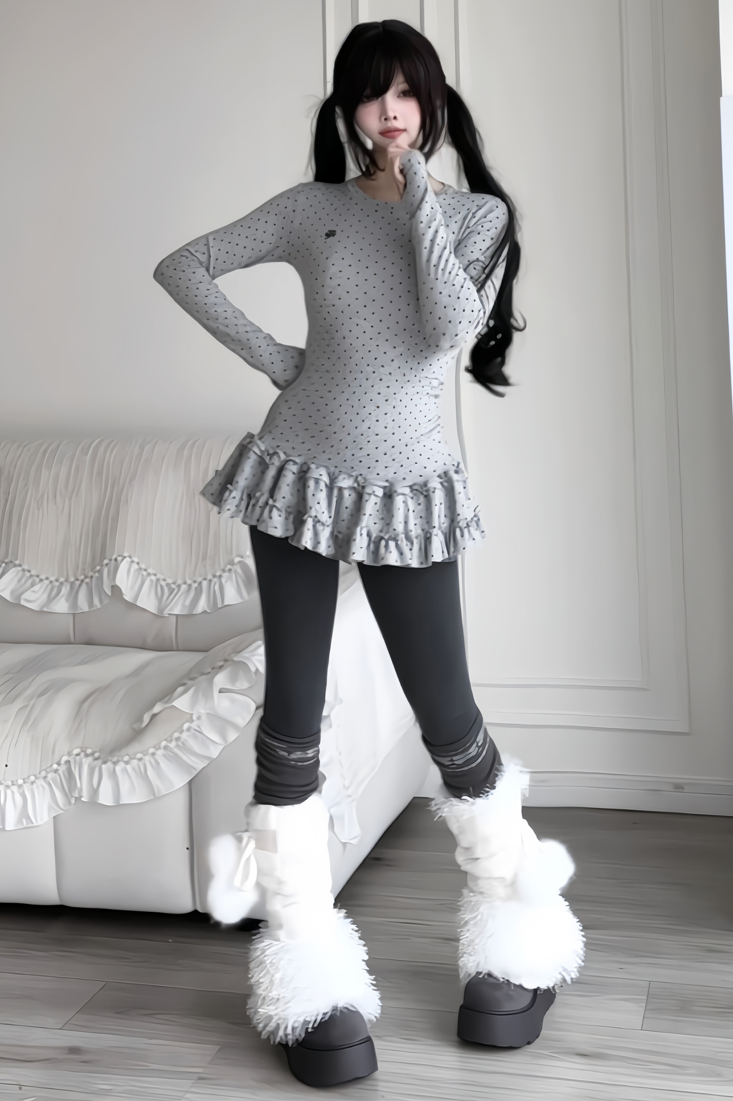 Gepunktetes Slim Rüschen-Top