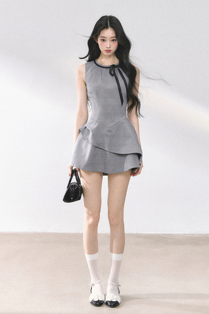 フレンチガーリーリトルリボンノースリーブワンピース