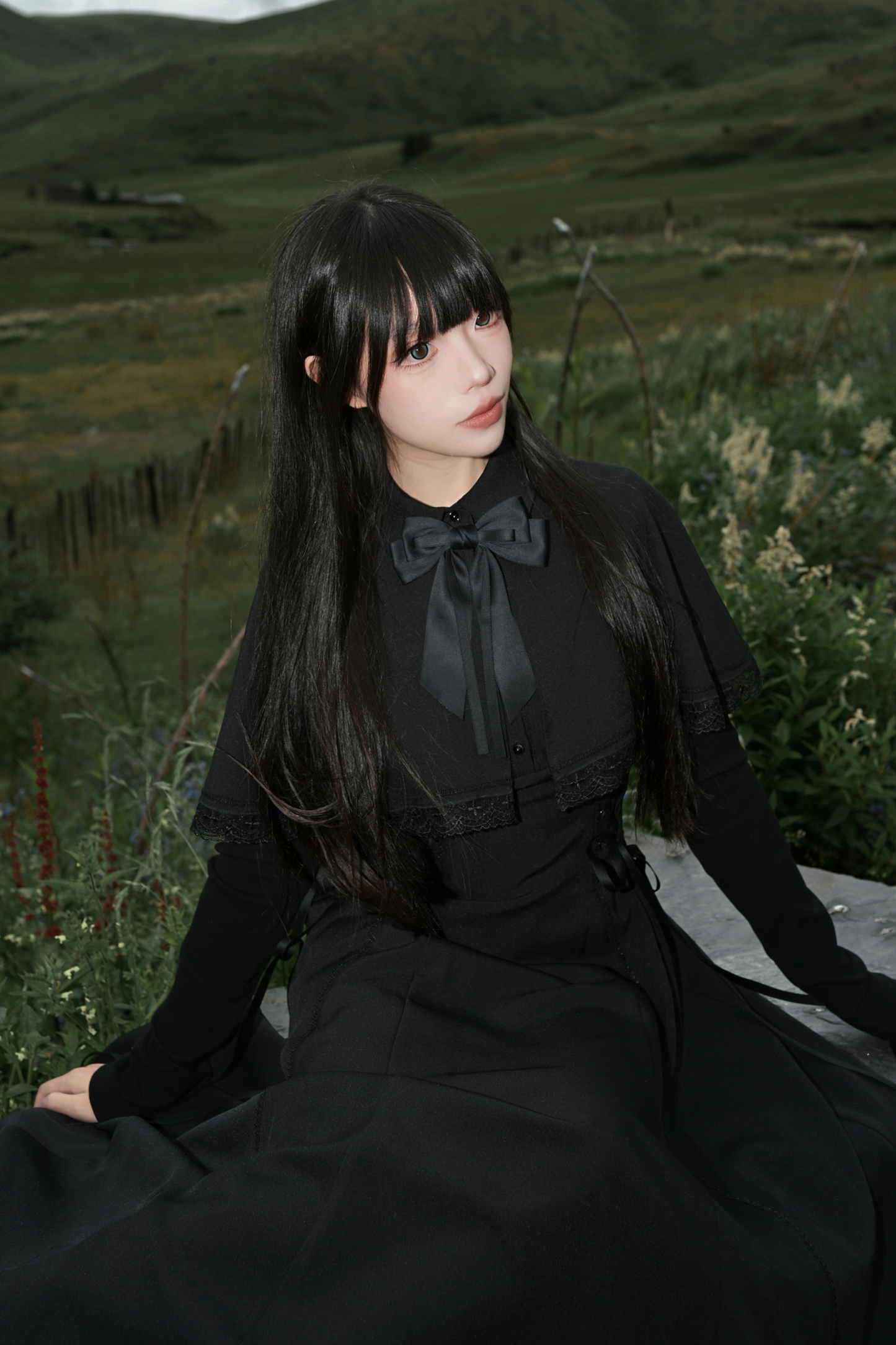 French cape dark dress