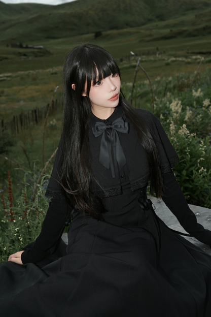 French cape dark dress