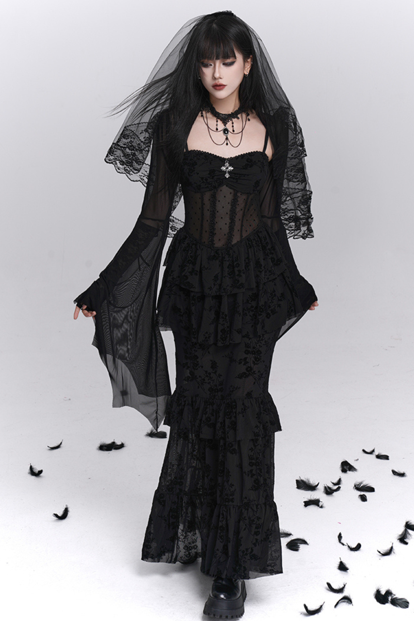 ゴーストガールゴシックマーメイドドレス＋シアーアウター