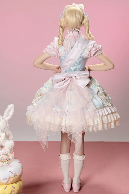 [예약상품] 로즈 스위트 걸리 로리타 원피스 + 헤어드레스