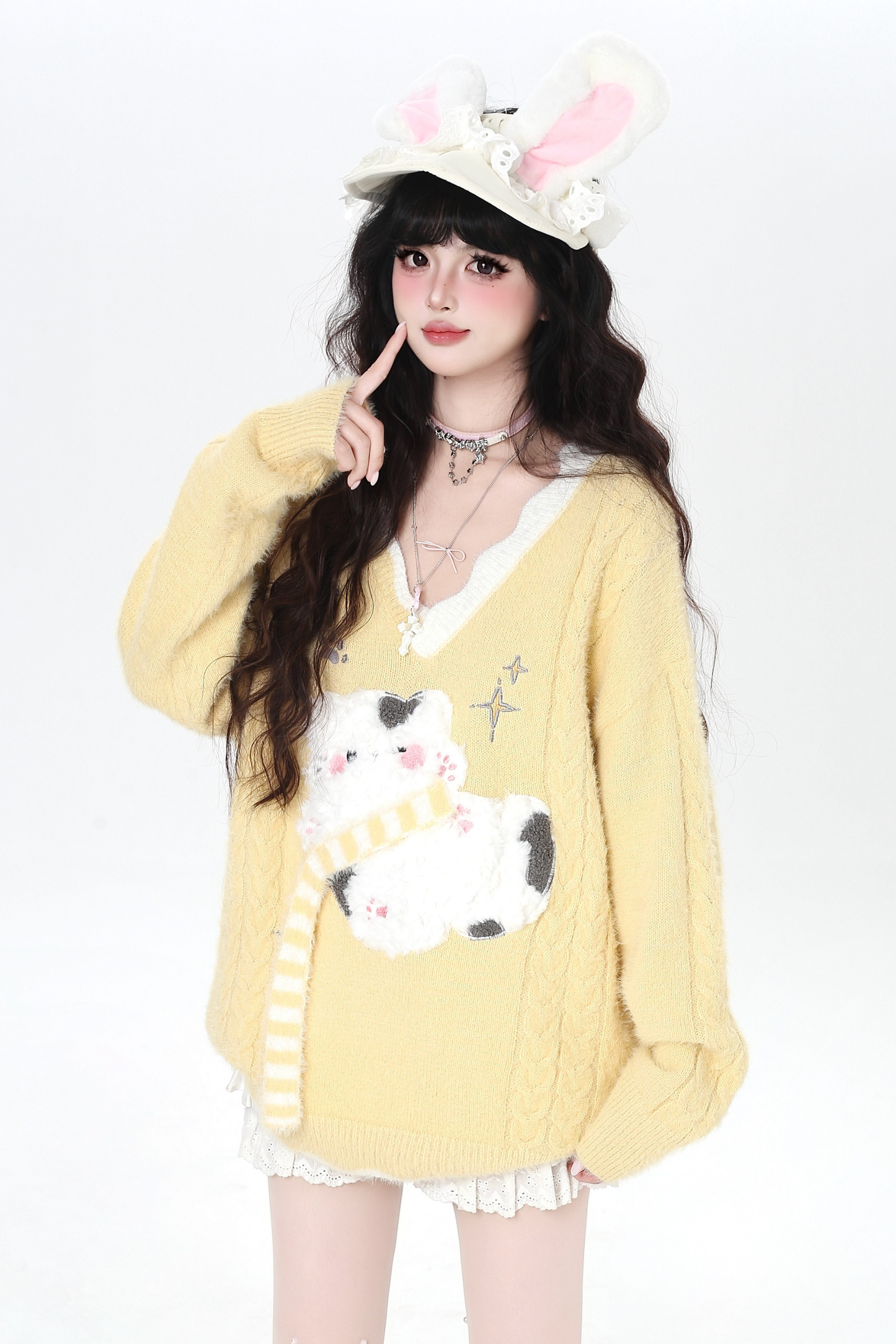 Vネックルーズキャットニット