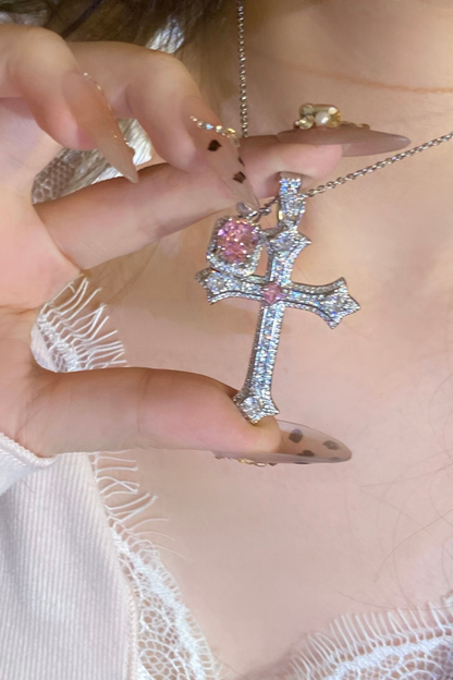 クロスピンクペンダントネックレス