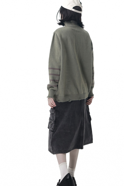 ストライプパッチワークデザインセーター