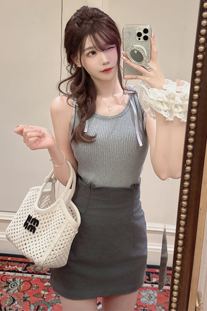 レースニットリボンショルダーキャミソール