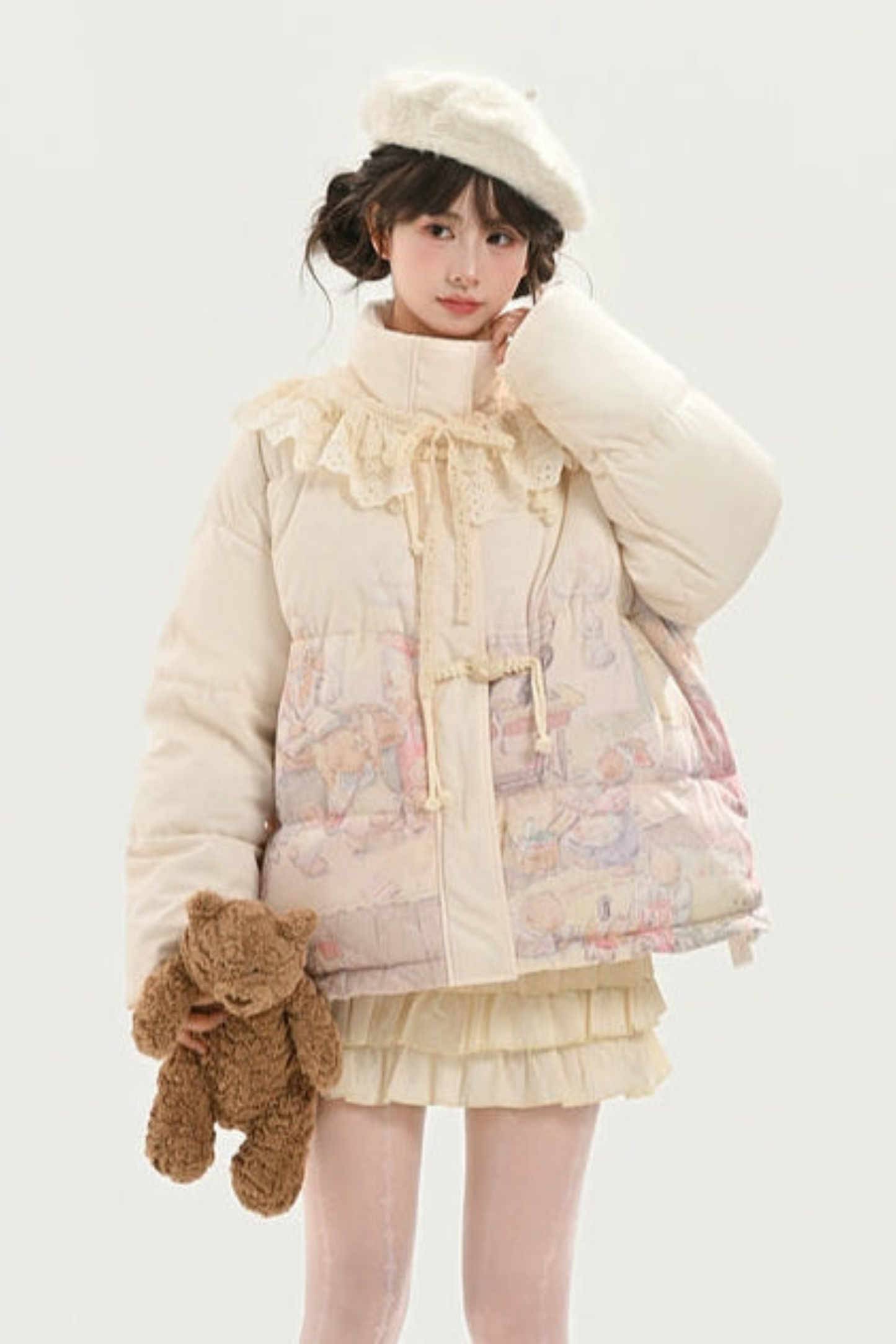 フェアリーテールレースカラー付きダウンジャケット