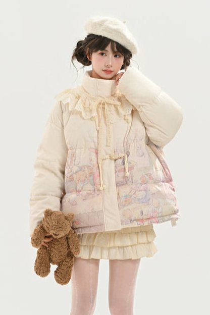フェアリーテールレースカラー付きダウンジャケット