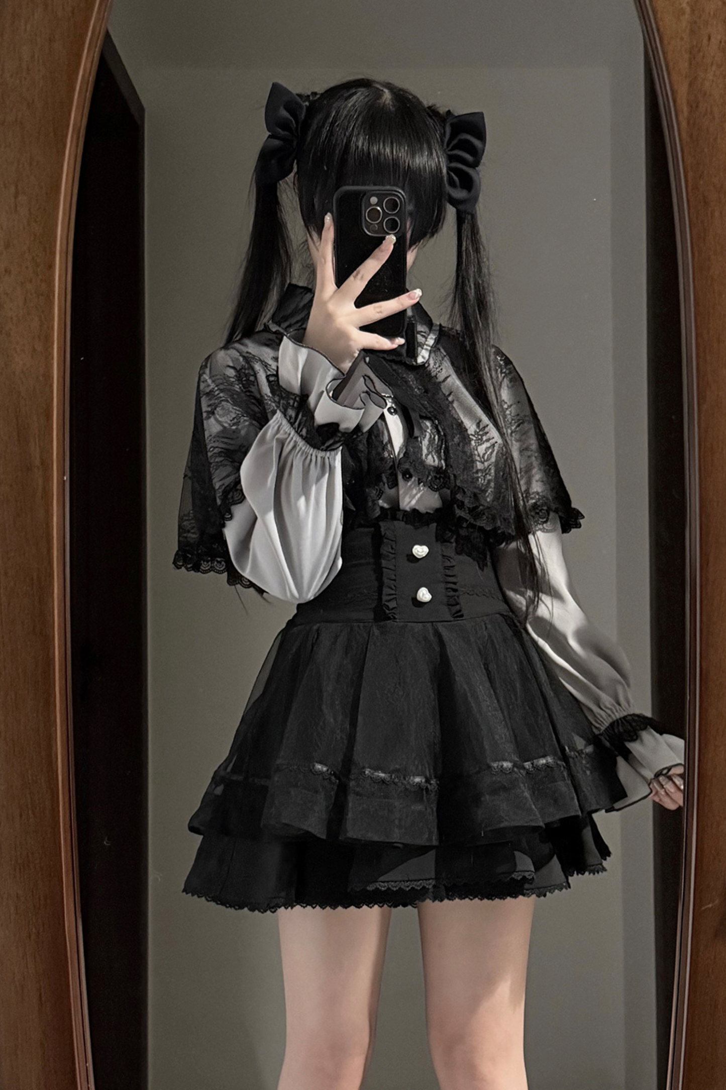 ファーフードマント+トップス+スカート