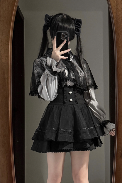 ファーフードマント+トップス+スカート