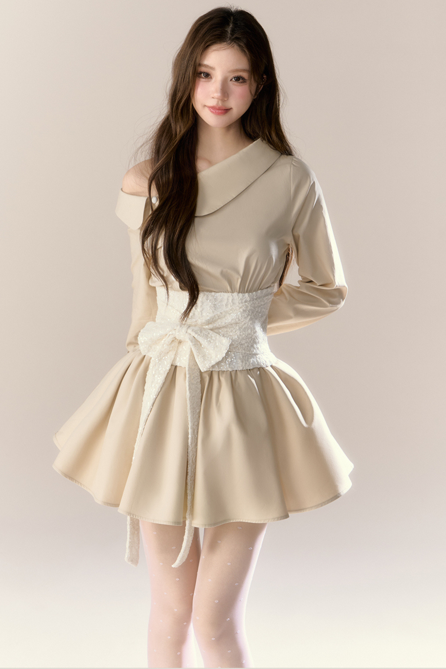 ハートビートシグナルオフショルダーシャツワンピース