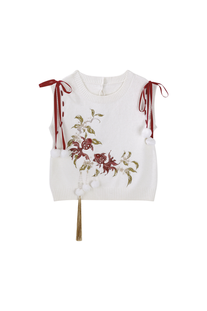 チャイナスノーニットベスト+シャツ+スカート