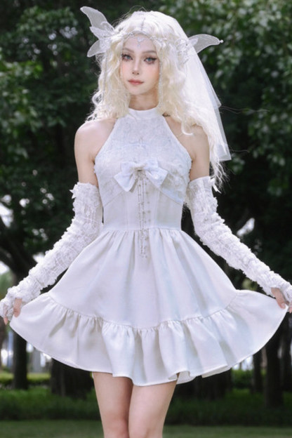 Fairy Pure White Neck Dress