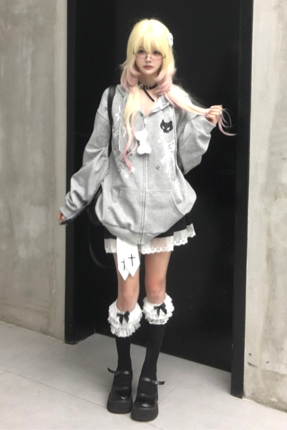 猫耳イラストデザインフードパーカー