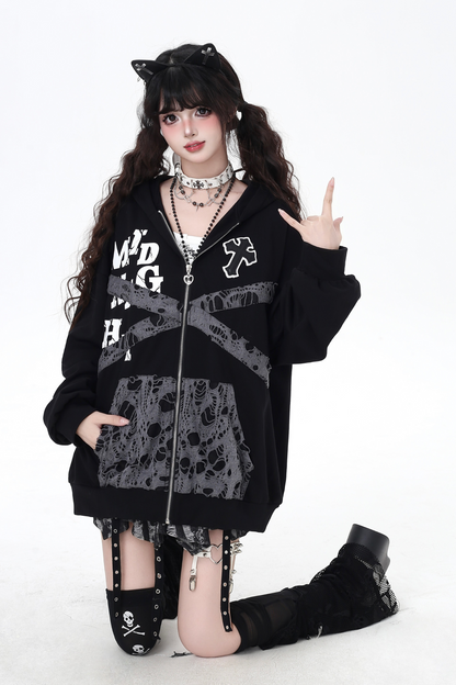 Dark Crazy Girl Loose Hooded Hoodie