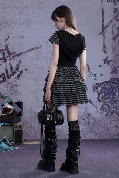 Vestido con capucha a rayas Y2K Punk