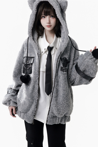 パッチワークファーフードコート+パンツ+シャツ+スカート+レッグカバー