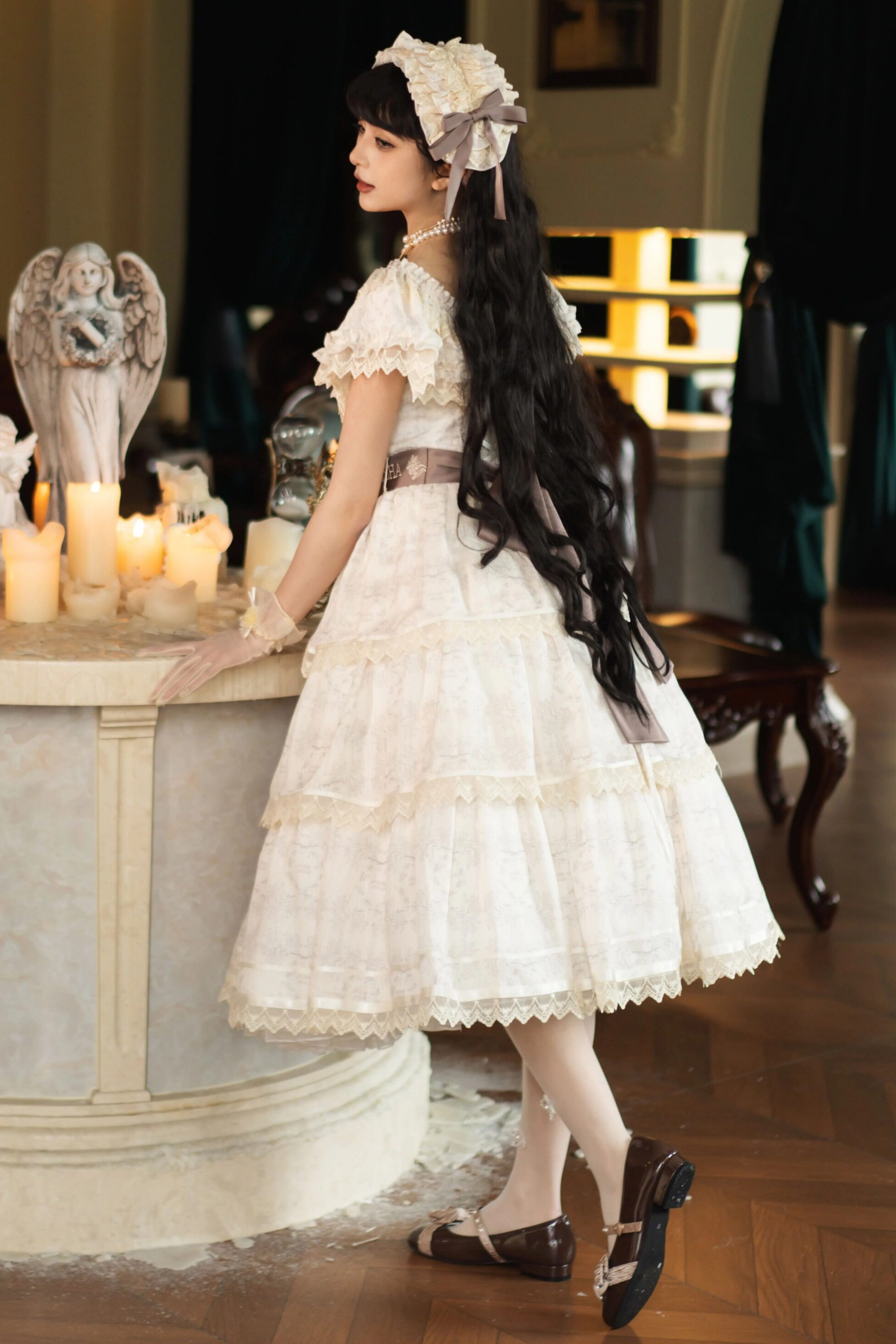 French Elegance Floral Lolita Dress + Badge + Headband + Headband