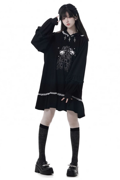 ビッグスイングシャツデザイントップス+フードワンピース+ロングキュロット