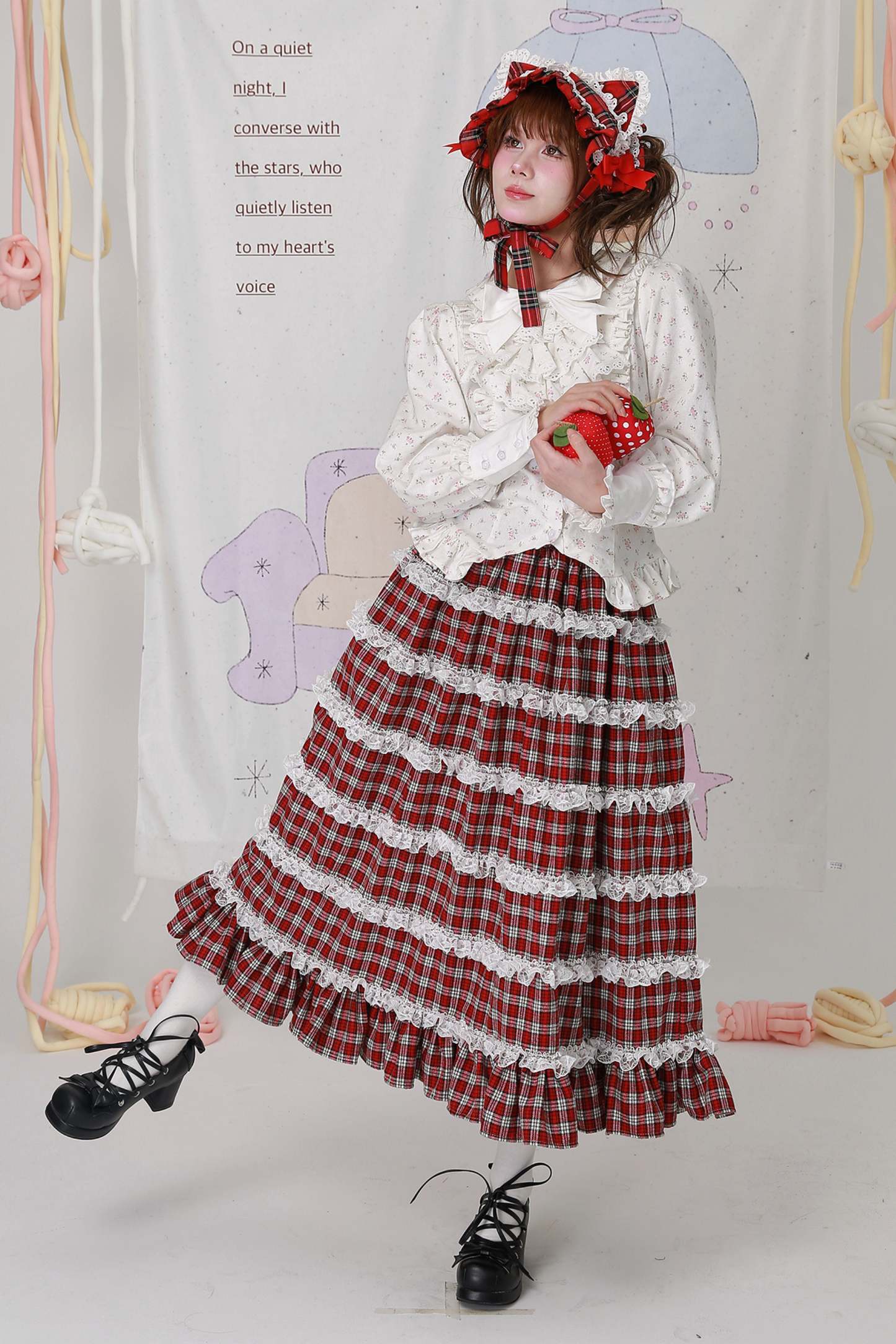 レッドチェックティアードロリータスカート