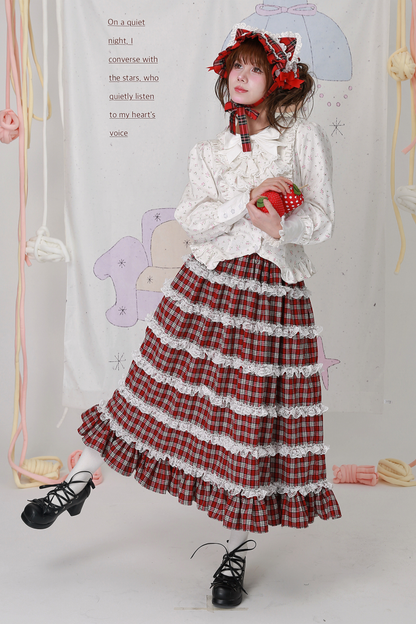 レッドチェックティアードロリータスカート