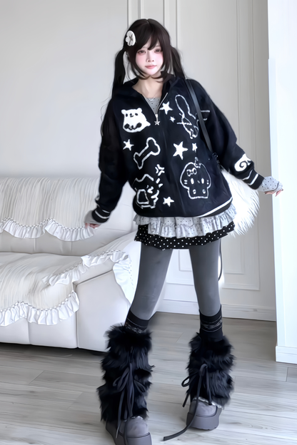 Animal Graffiti Hooded Zip-Up Hoodie