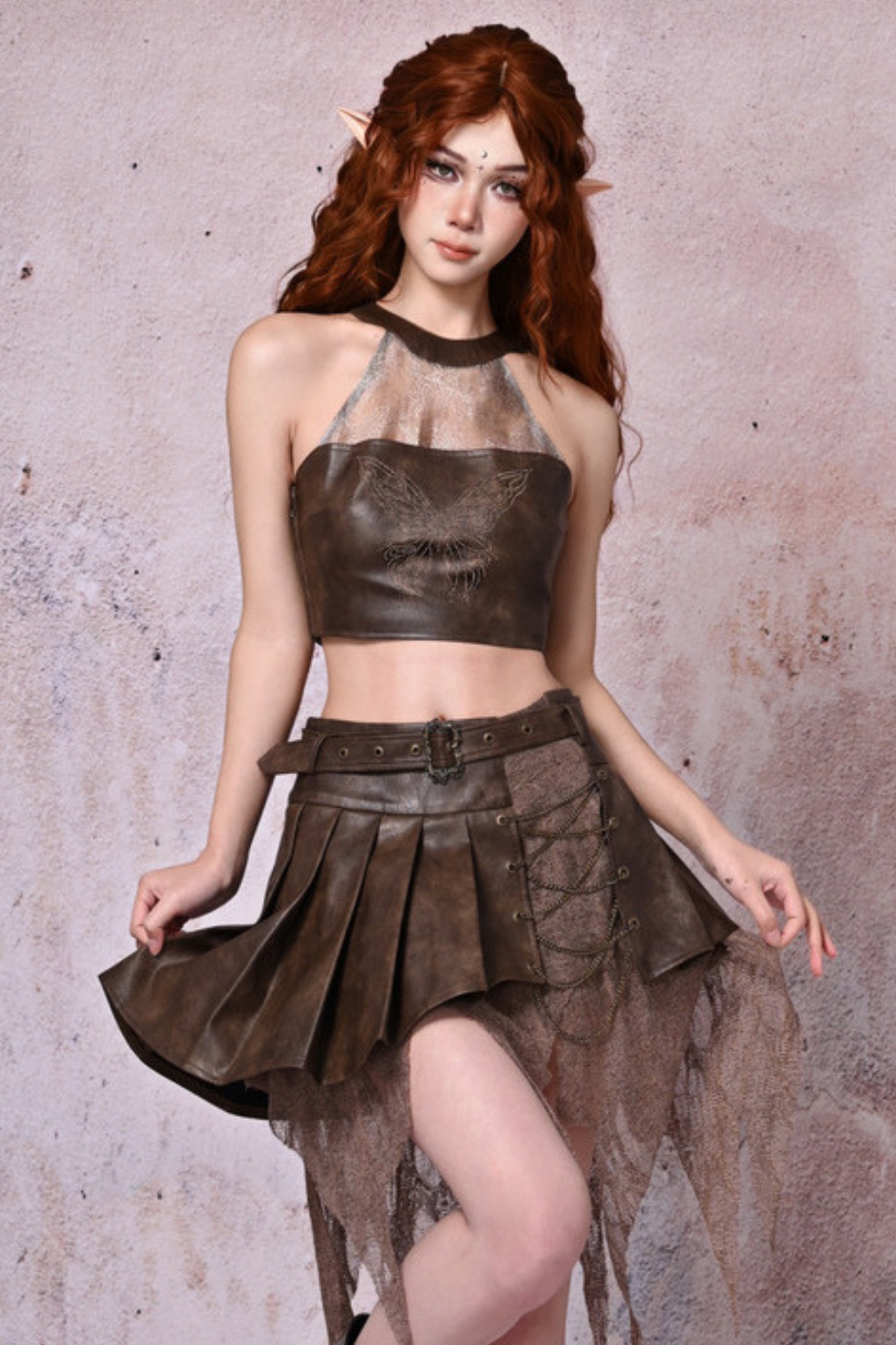 Virtual Leather Pleated Skirt