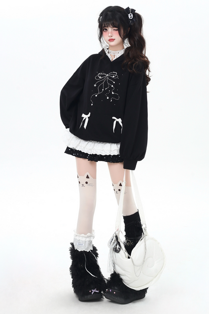 リボンデザインルーズフードスウェット