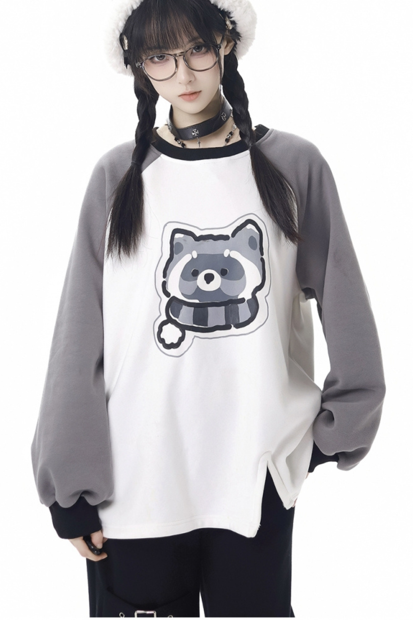 Tanuki fur jacket + sweatshirt + skirt + pants + leg covers