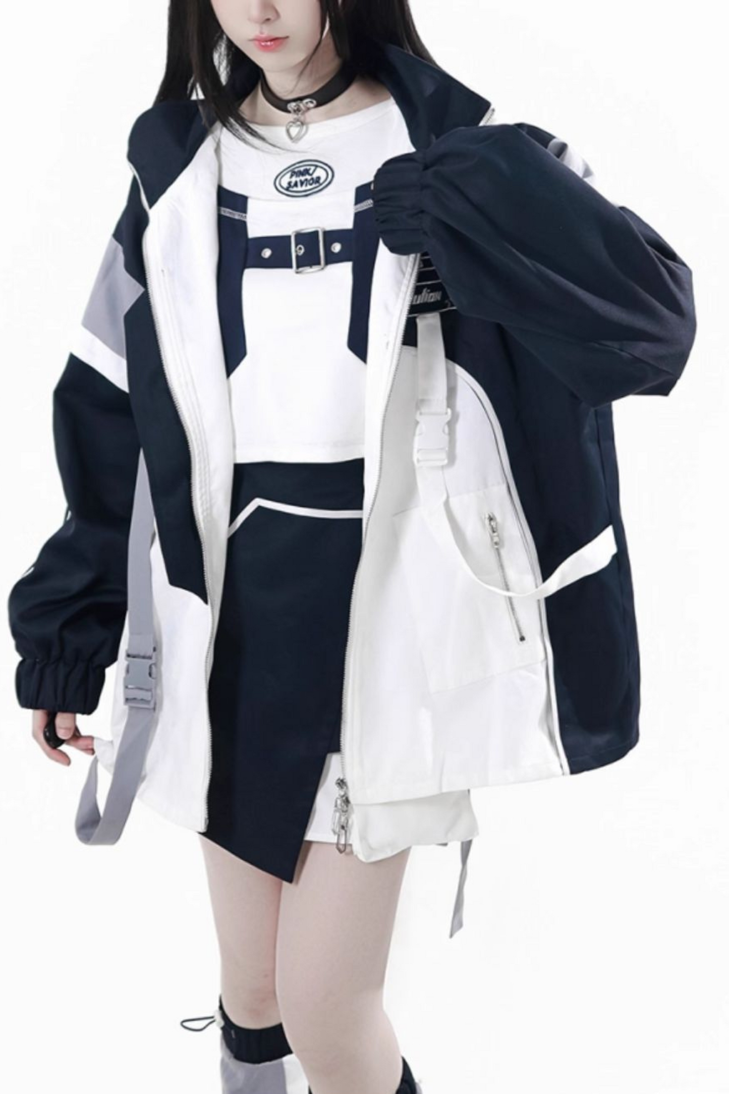 サブカルカーゴショートコート+ジャンパースカート+スカート +レッグウォーマー